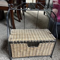 Metal And Wicker Stand With Drawer