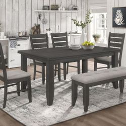 New 6 Piece Dining Set With Table Four Chairs And Bench