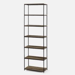 Mainstays 6-Shelf Metal Frame Bookcase Rustic Brown Home Furniture Bookshelves