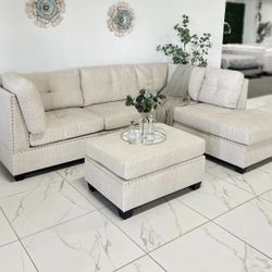 New In Boxes Beige Sectional Sofa With Ottoman 