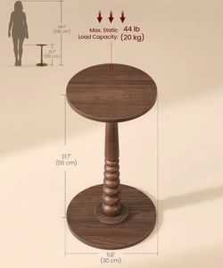 VASAGLE Round Side Small End Table Accent Nightstand Solid Wood Leg - Walnut