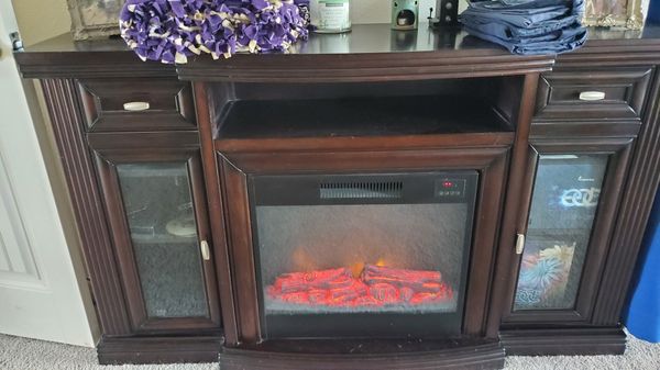 Dark brown Electric Fireplace heater, on both sides, TV stand