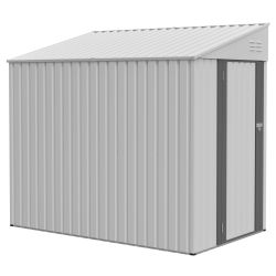 White 4' x 7' Lean-To Storage Shed, Heavy-Duty Metal Outdoor Garden & Bike Shed with Lockable Door, Easy Assembly Backyard Storage Solution