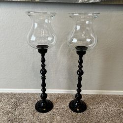 TWO 36” Z GALLERIE Pillar Hurricane Candle Stands Plant Stands With Glass Tops