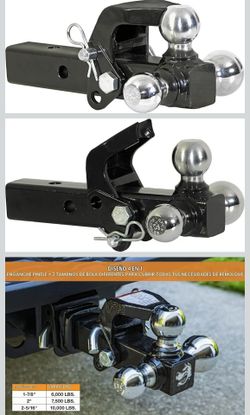 Buyers Products 1802279 Three-ball hitch for hook trucks, Solid Vástago for 2-inch receiving tubes, Welded and Chrome steel towing balls,