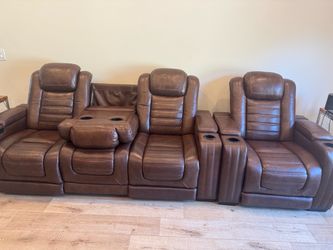 Leather Reclining Sofa with Headrest