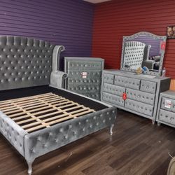  New 4pc Queen Bedroom Set Queen Bedframe Dresser Mirror Nightstand 
