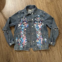 TopShop Moto Denim Paint Splatter Jacket