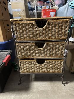 Wicker Stand With 3 Drawers
