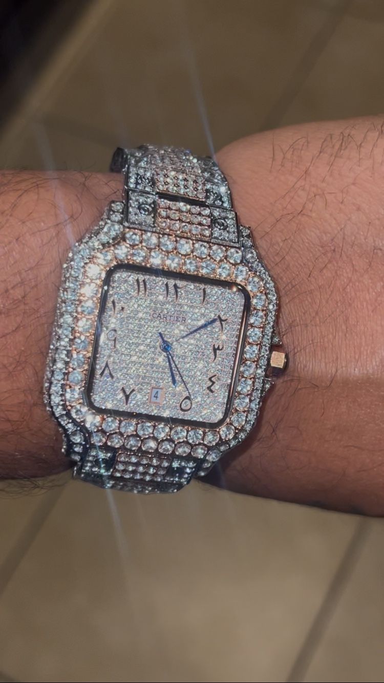Moissanite Watch Arabic Dial 2 Tone And Silver