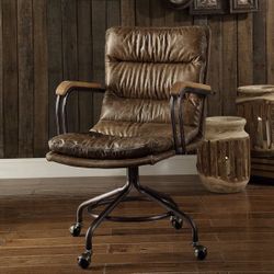 Vintage Hadith  Whiskey Brown Genuine Leather Executive Office Chair (Acme) w/ Pneumatic Lift / 5-Star Wheeled Base / Tilt [NEW IN BOX] **Retails $386