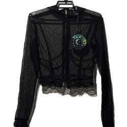 Horoscopez (J) Truth Be Told Mesh Corset Top Sz M Black Bodice Cropped Lace NWT