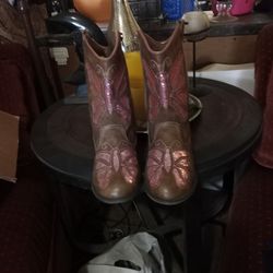 New Brown Boots With Glitter Pink Butterflies Size 5