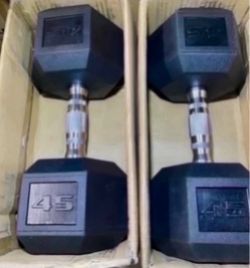 45 lbs Hex Rubber Dumbbell Weights…. (Brand New) Home Gym Fitness….