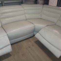 SECTIONAL GENUINE LEATHER RECLINER ELECTRIC WHITE COLOR .. DELIVERY SERVICE AVAILABLE 💥🚚💥