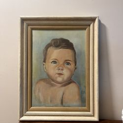 Original Vintage 1945 Framed Baby Painting 20 X 15