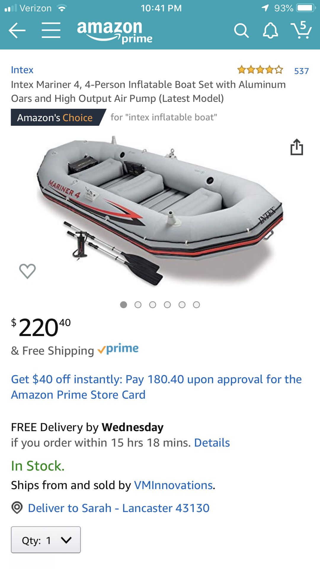 Intex inflatable boat.