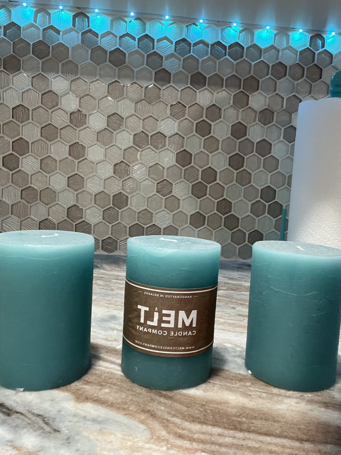 Teal Set Of 3 Pillar Candles 