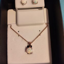 Rose gold Opal Necklace And Matching Earrings 