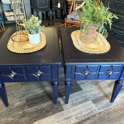 Vintage Mid Century Mersman Midnight Blue Matched End Tables 