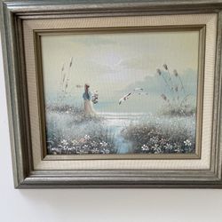 Philip SANDEE Vintage Girl On a Beach Oil On Canvas Painting Impressionist 12x14”