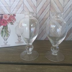💕Perfect For Valentine's💕 Vintage New Two's Company Set Of 2 Hand Blown Glass Vases