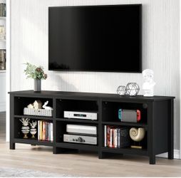 Modern TV Stand for TV up to 80/75/70/65 Inch, Classic Detachable 6 Cubby Media Entertainment Center Console Table with 6 Open Storage Shelves