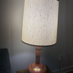 Vintage MCM Ceramic Table Lamp - 1960s Orange Crackle Glaze, Gold Accents