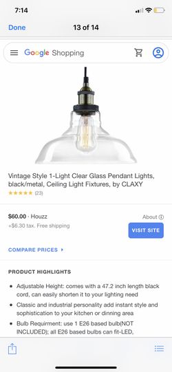Vintage style pendant light