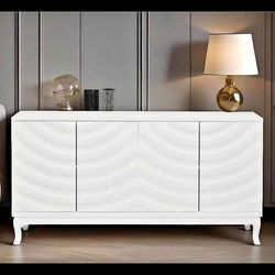 Sideboard Buffet Cabinet with Storage & 4 Wavy Pattern Door,Accent Cabinet with Adjustable Shelf for Kitchen Dining Room Entryway