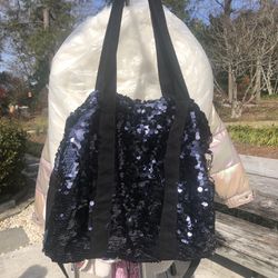 Victoria's Secret PINK Black Sequin Bling Tote Bag Weekender