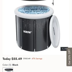 HOROW 100 Gallons Black Foldable Adult Air Bathtub, Outdoor Portable Cold Ice Water Soaking Therapy Tub with Drain Pipe