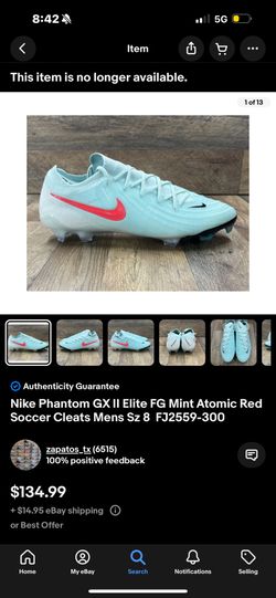 Nike Phantom GX II Elite FG Mint Atomic Red Soccer Cleats Mens Sz 10.5 FJ2559-300