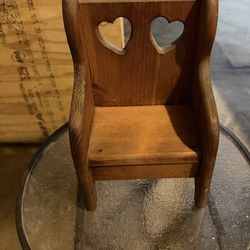 Vintage wooden doll chair with heart cut outs