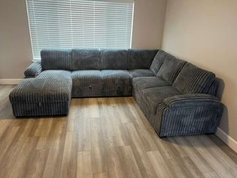 Gray Sectional with Pull Out - CORDUROY - Many Colors - $0 Down - SAME DAY DELIVERY 🚚