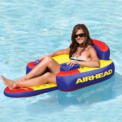Airhead Bimini Lounger II,  Pool Float with Drink Holder Zip Storage Pocket 60"L x 38"W