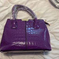 Elegant Crocodile Leather Tote Shoulder Bag (purple)