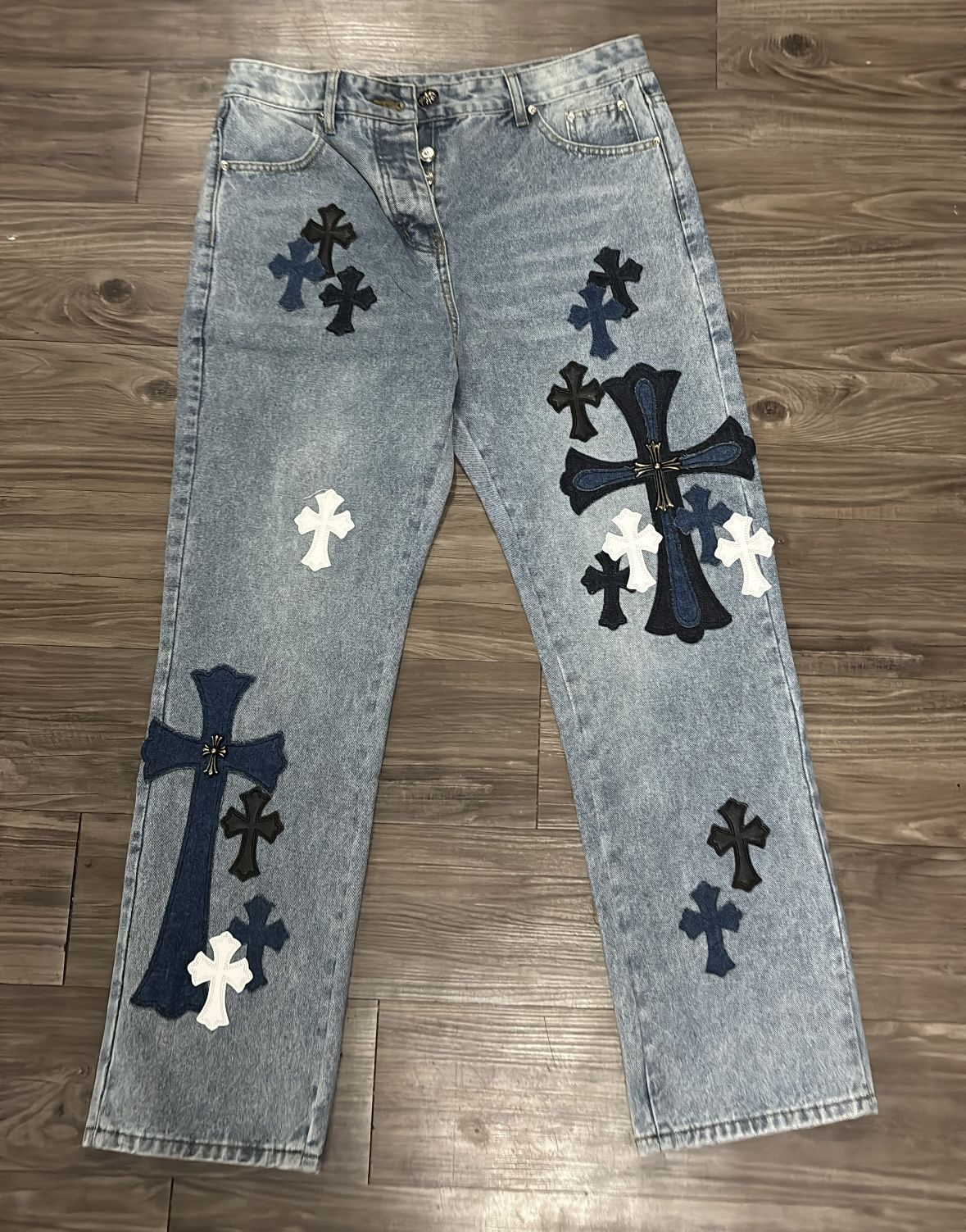 Men Chrome Heart Jeans Blue Jeans Size 34 Blue Black White Crosses