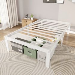 14" Twin Size Metal Platform Bed Frame with Under-bed Storage, Heavy-duty, No Box Spring Needed, Easy Assembly, White