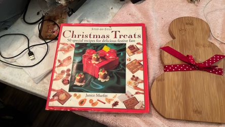 Christmas cookbook treats, and cutting board