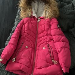 Size 6 Pink DKNY Faux Fur Hoodie Jacket