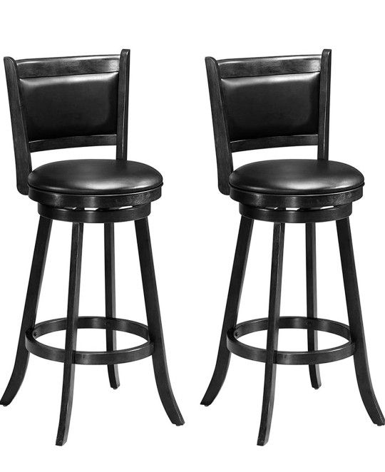 COSTWAY Bar Stools Set of 2, 360 Degree Swivel, Accent Wooden Swivel Back Bar Height Bar Stool.