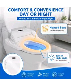 Smart Electric Bidet Toilet Heated Seat Elongated LCD Auto Flush Dry Night Light