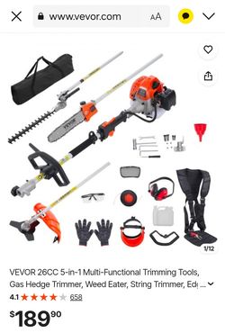 VEVOR 26CC 5-in-1 Multi-Functional Trimming Tools, Gas Hedge Trimmer, Weed Eater, String Trimmer, Edger, Pole Saw Chainsaw Pruner with Extension Pole