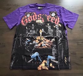 Godspeed Men's Graphic Skeleton World Tour 94/95 T-Shirt Purple Crew Neck L