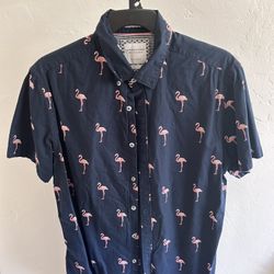 Navy Blue Flamingo Dress Shirt