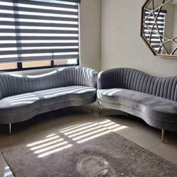 CURVED sofa & loveseat SET in Grey & Gold 🩶🩶💛💛