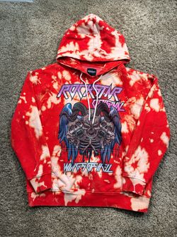 Rockstar Original Hoodie Red Bleach Wash Skull Wings of Hell Mens Size Large Y2K