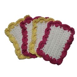 Fancy White & Multicolored Handmade Reusable Cotton Sponges-Set of 4