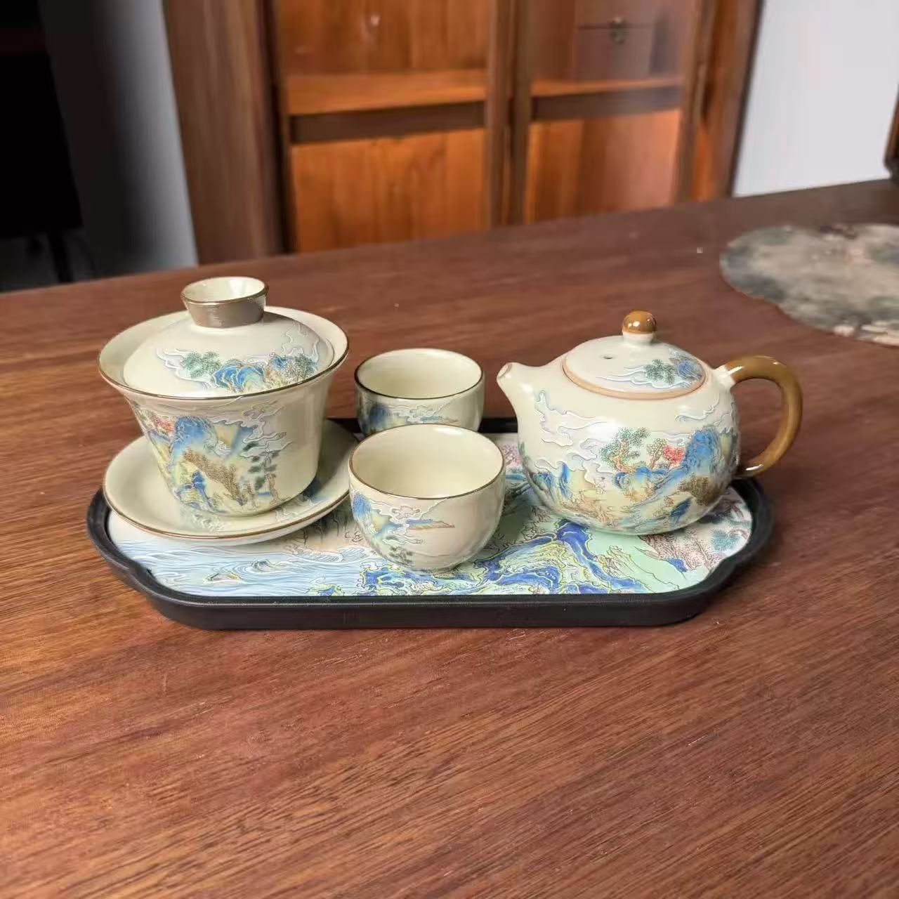 Landscape Ru Kiln Tea Set (5 pieces) 山水汝窑茶具套组5件套